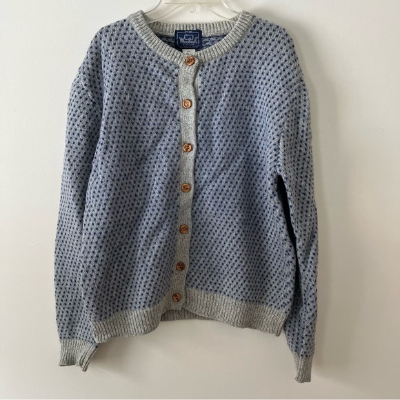 Woolrich Sweaters - Vintage Woolrich Cardigan Sweater Medium Grey Blue Wool Blend Classic Grandpa